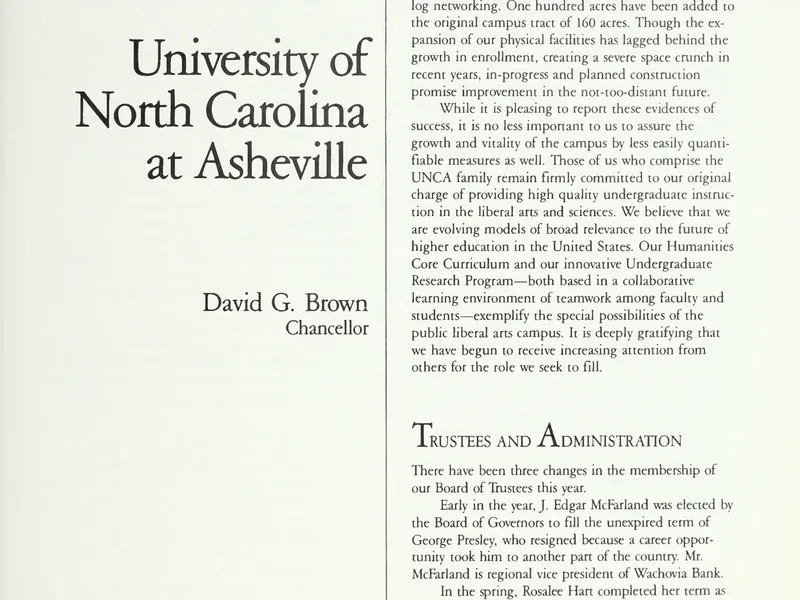 1988-1989 UNCA From UNC President Report